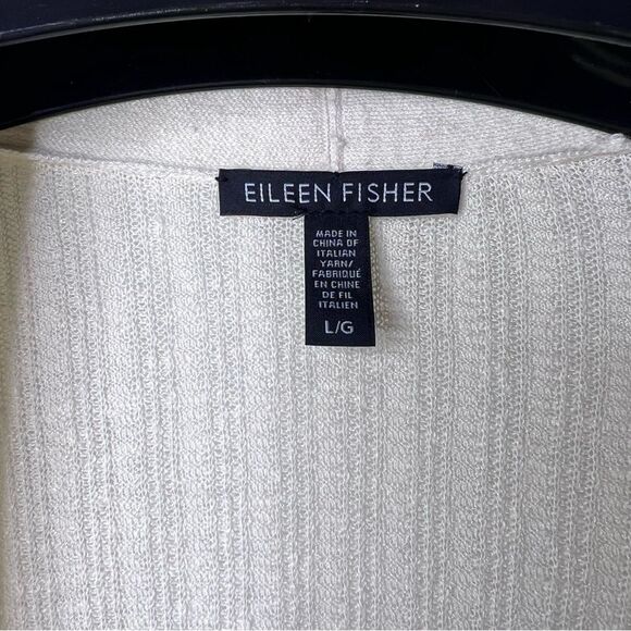 Eileen Fisher Soft White Organic Linen Textured Stretch Long Cardigan L Relaxed - Picture 5 of 9